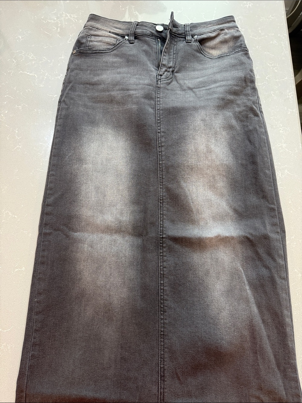 Black Washed Denim Maxi Skirt